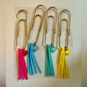 Adorable Jumbo Paperclips with Tassels and Heart Charms! Brand new!